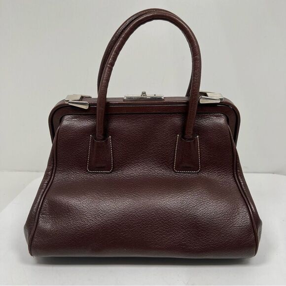 PRADA MADRAS CERNIERA DOCTOR BAG SATCHEL Red Brown LEATHER With A TOP HANDLE - Picture 3 of 16